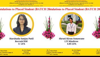 रिक्रूटसीआरएम आणि एलटीआयमाइंडट्री मध्ये विद्यार्थिनींची निवड; सिंहगड इन्स्टिट्यूट ऑफ टेक्नॉलॉजीचा गौरव