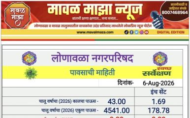 Lonavala Rain Information l लोणावळा शहरात 5 ऑगस्ट 2026 रोजी 24 तासात 43 मिमी पावसाची नोंद 