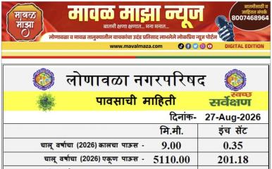 Lonavala Rain Information l लोणावळा शहरात 26 ऑगस्ट 2026 रोजी 24 तासात 9 मिमी पावसाची नोंद 