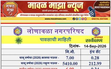 Lonavala Rain Information l लोणावळा शहरात 13 सप्टेंबर 2026 रोजी 24 तासात 7 मिमी पावसाची नोंद 